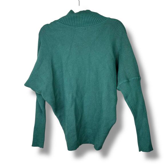 Elan Keegan Green Cable Knit Ribbed Criss-Cross Front High Neck Relaxed Sweater - Picture 7 of 9